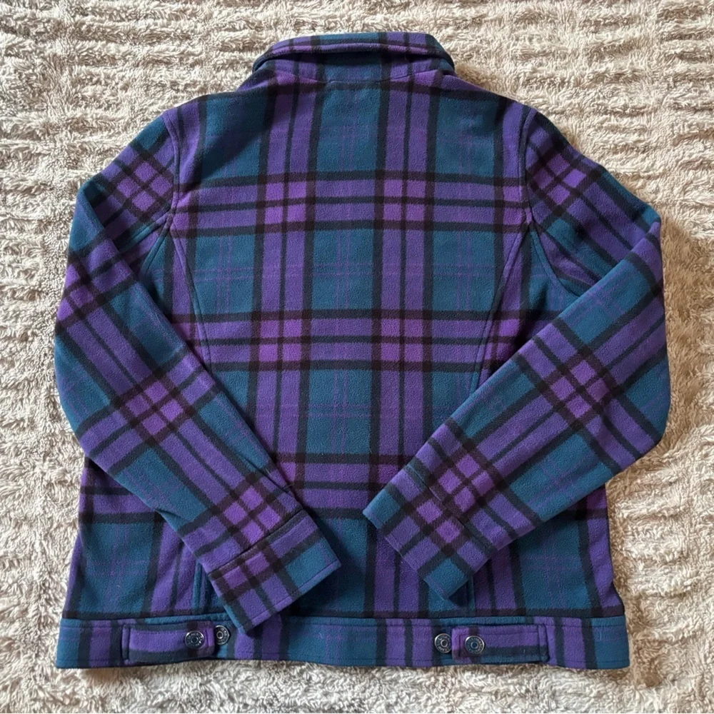 Isaac Mizrahi Live Purple Teal Plaid Fleece Jacket Shacket Button Up Large